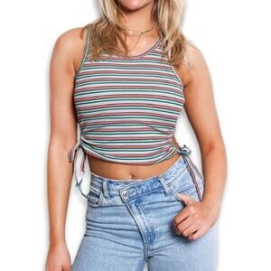 Freshman Tank Top Sleeveless Drawstring Side Ribbed Striped Multicolor W XS NWOT